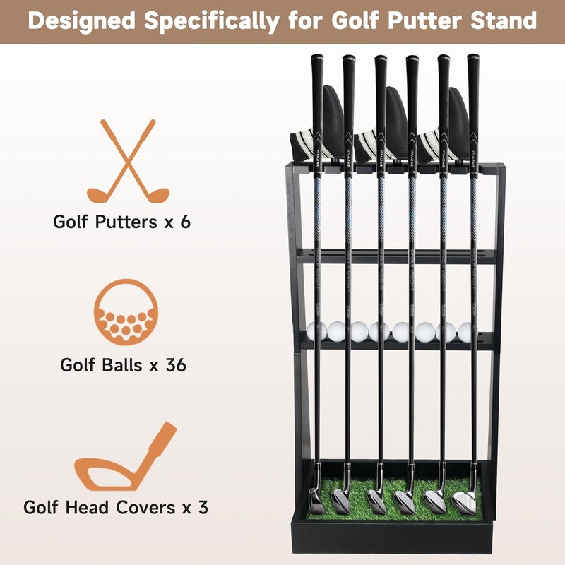 Alytree Golf Putter Stand, Golf Club Holder for 36 Balls Tray Storage & 6 Clubs & 3 Head Covers, Display Rack Organizer for Home Indoor Outdoor Office - Image 2